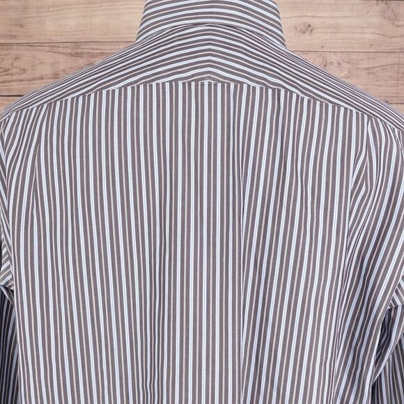 Thomas Pink Shirt Mens 16.5 Brown Blue Stripe French Cuff Jermyn Street Made UK - Picture 7 of 9